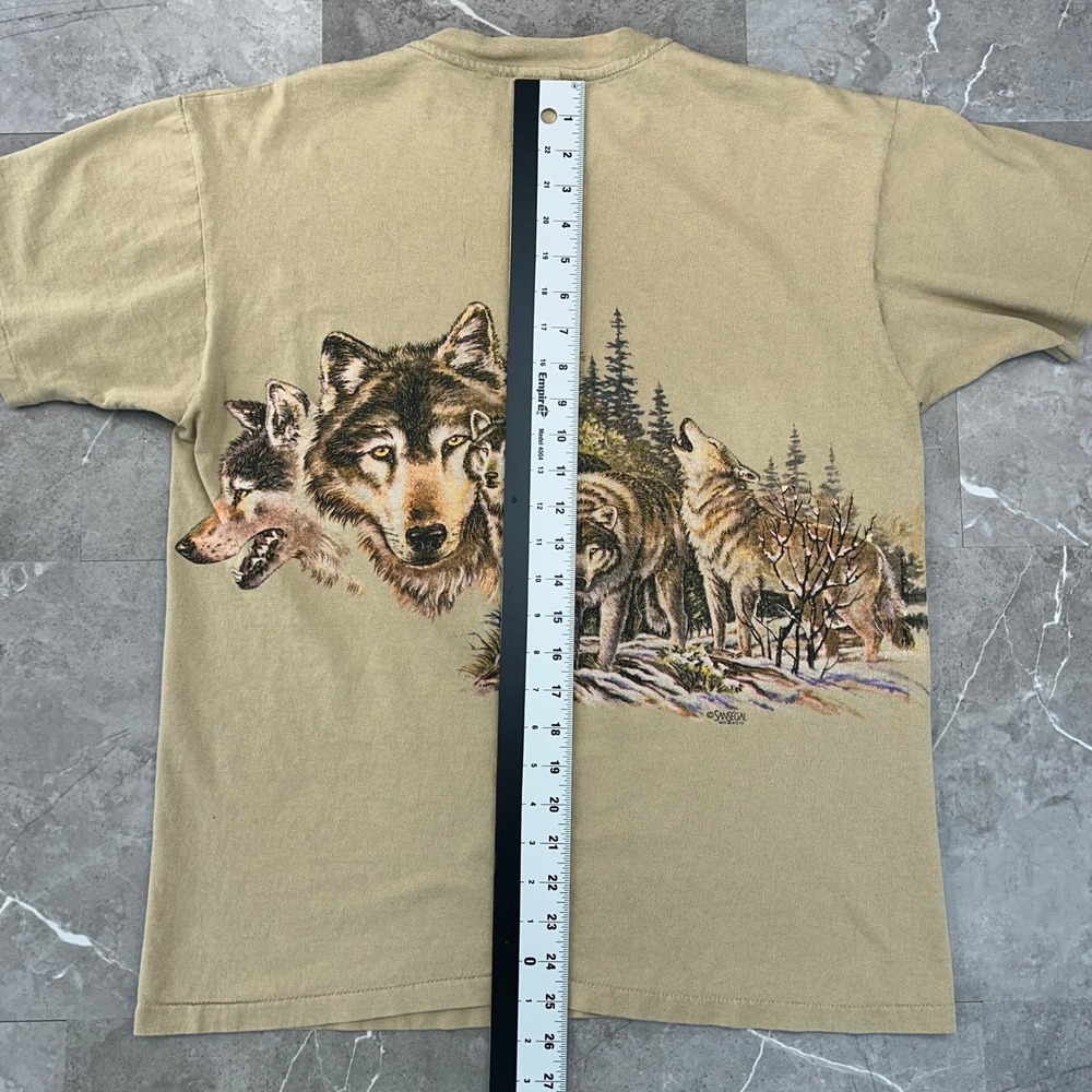 90s Vintage Wolf Graphic Tee Mens Large Double Sided Wrap AOP Nature Animals - Picture 8 of 13